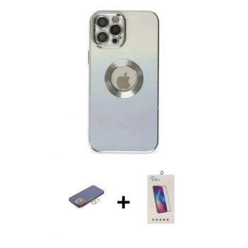 MARSİLYAN™- iPhone 12 Pro Max Kılıf Kutup Yansıma Özel Seri - Siyah Joko 5D Cam + Renkli Kamera Lens Koruma Cam - TU