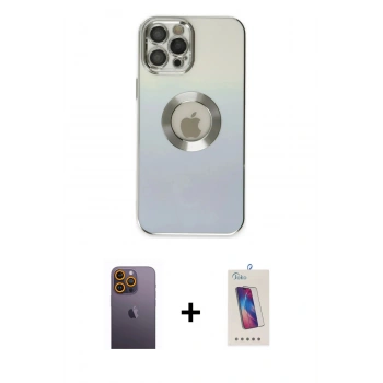 MARSİLYAN™- iPhone 12 Pro Max Kılıf Kutup Yansıma Özel Seri - Siyah Joko 5D Cam + Neon Fosforlu Kamera Lens - SI