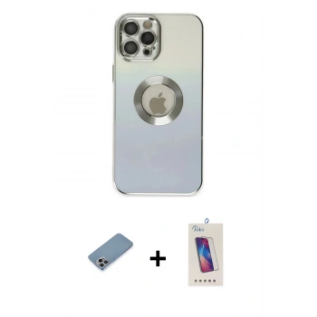 MARSİLYAN™- iPhone 12 Pro Max Kılıf Kutup Yansıma Özel Seri - Siyah Joko 5D Cam + Shine Kamera Lens Koruma Cam - GI