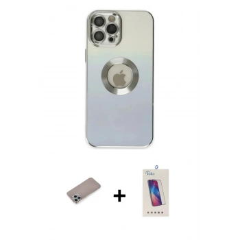 MARSİLYAN™- iPhone 12 Pro Max Kılıf Kutup Yansıma Özel Seri - Siyah Joko 5D Cam + Shine Kamera Lens Koruma Cam - SABE