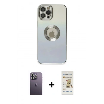 MARSİLYAN™- iPhone 12 Pro Max Kılıf Kutup Yansıma Özel Seri - Siyah Mat Seramik Nano Ekran Koruyucu + Neon Fosforlu Kamera Lens - BZ