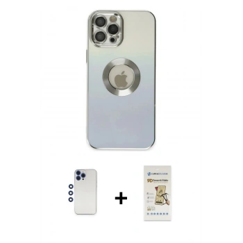 MARSİLYAN™- iPhone 12 Pro Max Kılıf Kutup Yansıma Özel Seri - Siyah Mat Seramik Nano Ekran Koruyucu + Shine Kamera Lens - LT