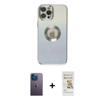 MARSİLYAN™- iPhone 12 Pro Max Kılıf Kutup Yansıma Özel Seri - Siyah Mat Seramik Nano Ekran Koruyucu + Neon Fosforlu Kamera Lens - MI