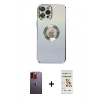 MARSİLYAN™- iPhone 12 Pro Max Kılıf Kutup Yansıma Özel Seri - Siyah Mat Seramik Nano Ekran Koruyucu + Neon Fosforlu Kamera Lens - TU