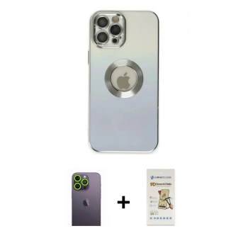 MARSİLYAN™- iPhone 12 Pro Max Kılıf Kutup Yansıma Özel Seri - Siyah Mat Seramik Nano Ekran Koruyucu + Neon Fosforlu Kamera Lens - YL