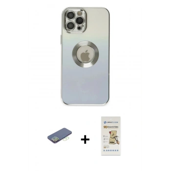 MARSİLYAN™- iPhone 12 Pro Max Kılıf Kutup Yansıma Özel Seri - Siyah Mat Seramik Nano Ekran Koruyucu + Renkli Kamera Lens Koruma Cam - YL