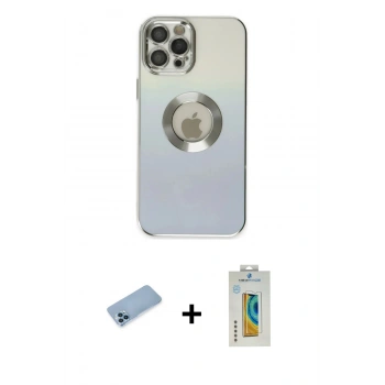 MARSİLYAN™- iPhone 12 Pro Max Kılıf Kutup Yansıma Özel Seri - Siyah Polymer Nano Ekran Koruyucu + Shine Kamera Lens Koruma Cam - MI