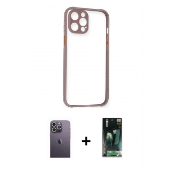 MARSİLYAN™- iPhone 12 Pro Max Kılıf Nova Asil Özel Seri - Şeffaf 360 Full Body Arka Koruyucu + Neon Fosforlu Kamera Lens - BZ