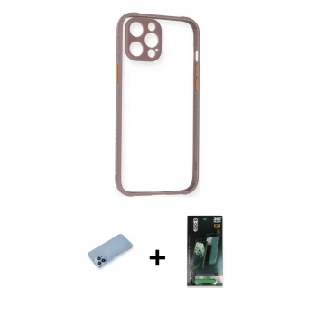 MARSİLYAN™- iPhone 12 Pro Max Kılıf Nova Asil Özel Seri - Şeffaf 360 Full Body Arka Koruyucu + Shine Kamera Lens Koruma Cam - MI