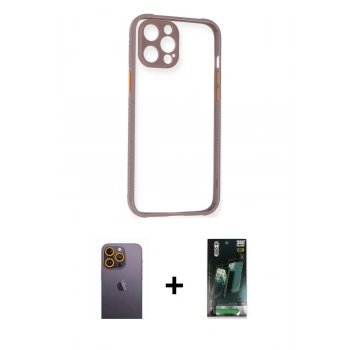 MARSİLYAN™- iPhone 12 Pro Max Kılıf Nova Asil Özel Seri - Şeffaf 360 Full Body Arka Koruyucu + Neon Fosforlu Kamera Lens - SI