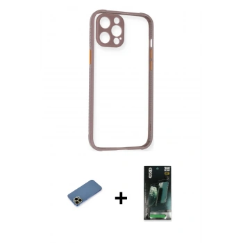 MARSİLYAN™- iPhone 12 Pro Max Kılıf Nova Asil Özel Seri - Şeffaf 360 Full Body Arka Koruyucu + Shine Kamera Lens Koruma Cam - GD