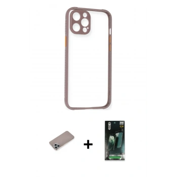 MARSİLYAN™- iPhone 12 Pro Max Kılıf Nova Asil Özel Seri - Şeffaf 360 Full Body Arka Koruyucu + Shine Kamera Lens Koruma Cam - SABE