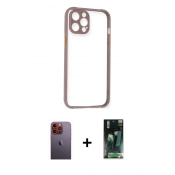 MARSİLYAN™- iPhone 12 Pro Max Kılıf Nova Asil Özel Seri - Şeffaf 360 Full Body Arka Koruyucu + Neon Fosforlu Kamera Lens - TU