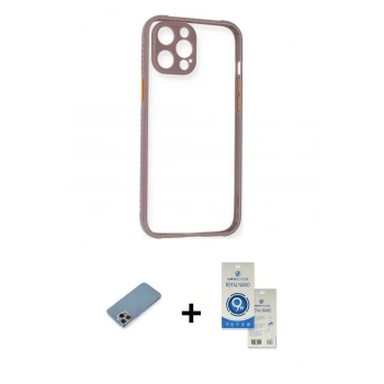 MARSİLYAN™- iPhone 12 Pro Max Kılıf Nova Asil Özel Seri - Şeffaf Royal Nano Ekran Koruyucu + Shine Kamera Lens Koruma Cam - GI
