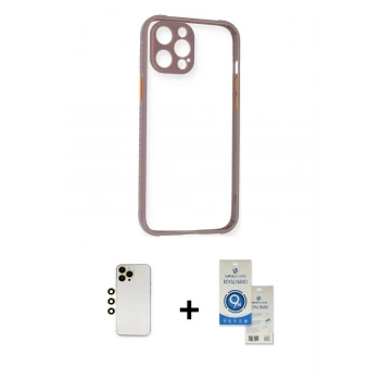 MARSİLYAN™- iPhone 12 Pro Max Kılıf Nova Asil Özel Seri - Şeffaf Royal Nano Ekran Koruyucu + Shine Kamera Lens - GD