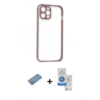 MARSİLYAN™- iPhone 12 Pro Max Kılıf Nova Asil Özel Seri - Şeffaf Royal Nano Ekran Koruyucu + Shine Kamera Lens Koruma Cam - GS