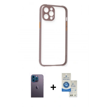 MARSİLYAN™- iPhone 12 Pro Max Kılıf Nova Asil Özel Seri - Şeffaf Royal Nano Ekran Koruyucu + Neon Fosforlu Kamera Lens - MI