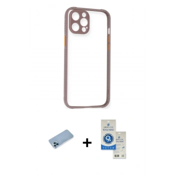 MARSİLYAN™- iPhone 12 Pro Max Kılıf Nova Asil Özel Seri - Şeffaf Royal Nano Ekran Koruyucu + Shine Kamera Lens Koruma Cam - MI