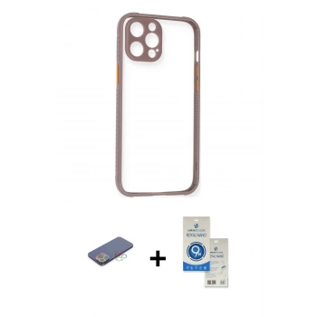 MARSİLYAN™- iPhone 12 Pro Max Kılıf Nova Asil Özel Seri - Şeffaf Royal Nano Ekran Koruyucu + Renkli Kamera Lens Koruma Cam - MI
