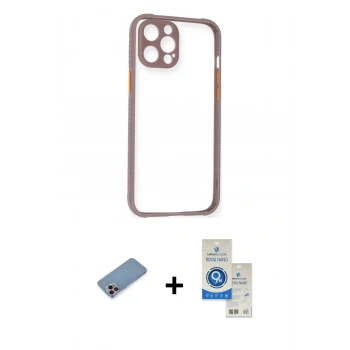 MARSİLYAN™- iPhone 12 Pro Max Kılıf Nova Asil Özel Seri - Şeffaf Royal Nano Ekran Koruyucu + Shine Kamera Lens Koruma Cam - PE