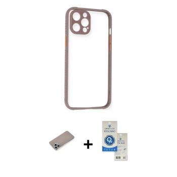 MARSİLYAN™- iPhone 12 Pro Max Kılıf Nova Asil Özel Seri - Şeffaf Royal Nano Ekran Koruyucu + Shine Kamera Lens Koruma Cam - SABE