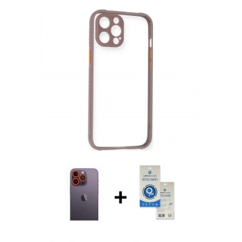 MARSİLYAN™- iPhone 12 Pro Max Kılıf Nova Asil Özel Seri - Şeffaf Royal Nano Ekran Koruyucu + Neon Fosforlu Kamera Lens - TU