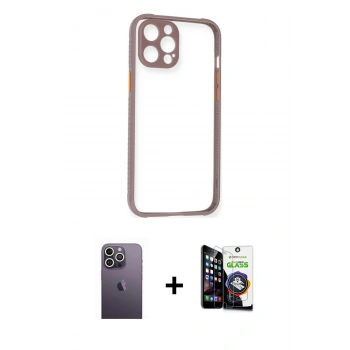 MARSİLYAN™- iPhone 12 Pro Max Kılıf Nova Asil Özel Seri - Şeffaf Temperli Cam Ekran Koruyucu + Neon Fosforlu Kamera Lens - BZ