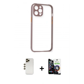 MARSİLYAN™- iPhone 12 Pro Max Kılıf Nova Asil Özel Seri - Şeffaf Temperli Cam Ekran Koruyucu + Shine Kamera Lens - GD