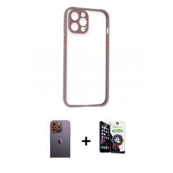 MARSİLYAN™- iPhone 12 Pro Max Kılıf Nova Asil Özel Seri - Şeffaf Temperli Cam Ekran Koruyucu + Neon Fosforlu Kamera Lens - SI