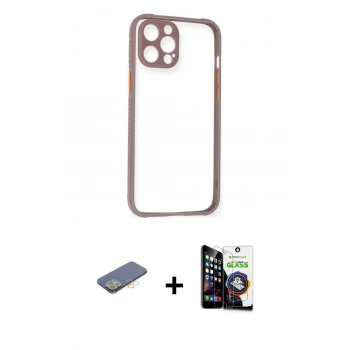 MARSİLYAN™- iPhone 12 Pro Max Kılıf Nova Asil Özel Seri - Şeffaf Temperli Cam Ekran Koruyucu + Renkli Kamera Lens Koruma Cam - SI