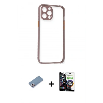 MARSİLYAN™- iPhone 12 Pro Max Kılıf Nova Asil Özel Seri - Şeffaf Temperli Cam Ekran Koruyucu + Shine Kamera Lens Koruma Cam - PE