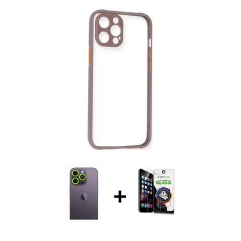 MARSİLYAN™- iPhone 12 Pro Max Kılıf Nova Asil Özel Seri - Şeffaf Temperli Cam Ekran Koruyucu + Neon Fosforlu Kamera Lens - YL