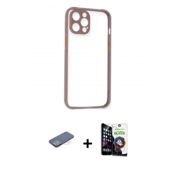 MARSİLYAN™- iPhone 12 Pro Max Kılıf Nova Asil Özel Seri - Şeffaf Temperli Cam Ekran Koruyucu + Renkli Kamera Lens Koruma Cam - YL