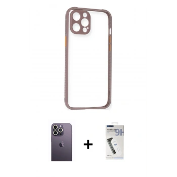 MARSİLYAN™- iPhone 12 Pro Max Kılıf Nova Asil Özel Seri - Şeffaf Uv Polymer Nano Ekran Koruyucu + Neon Fosforlu Kamera Lens - BZ