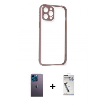 MARSİLYAN™- iPhone 12 Pro Max Kılıf Nova Asil Özel Seri - Şeffaf Uv Polymer Nano Ekran Koruyucu + Neon Fosforlu Kamera Lens - MI