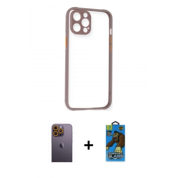 MARSİLYAN™- iPhone 12 Pro Max Kılıf Nova Asil Özel Seri - Siyah 18D Cam Ekran Koruyucu + Neon Fosforlu Kamera Lens - SI