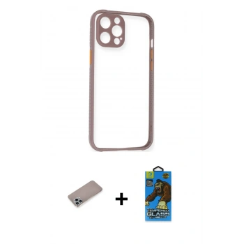 MARSİLYAN™- iPhone 12 Pro Max Kılıf Nova Asil Özel Seri - Siyah 18D Cam Ekran Koruyucu + Shine Kamera Lens Koruma Cam - SABE