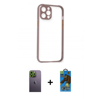 MARSİLYAN™- iPhone 12 Pro Max Kılıf Nova Asil Özel Seri - Siyah 18D Cam Ekran Koruyucu + Neon Fosforlu Kamera Lens - YL