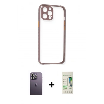 MARSİLYAN™- iPhone 12 Pro Max Kılıf Nova Asil Özel Seri - Siyah 20D Premium Cam Ekran Koruyucu + Neon Fosforlu Kamera Lens - BZ