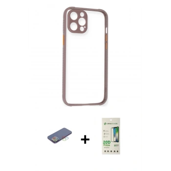 MARSİLYAN™- iPhone 12 Pro Max Kılıf Nova Asil Özel Seri - Siyah 20D Premium Cam Ekran Koruyucu + Renkli Kamera Lens Koruma Cam - MI