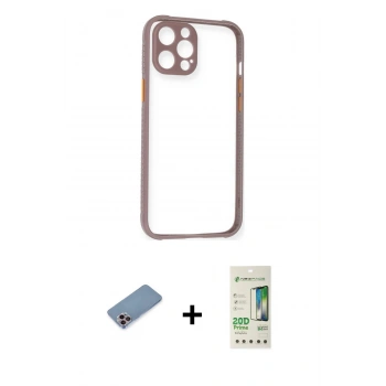 MARSİLYAN™- iPhone 12 Pro Max Kılıf Nova Asil Özel Seri - Siyah 20D Premium Cam Ekran Koruyucu + Shine Kamera Lens Koruma Cam - PE