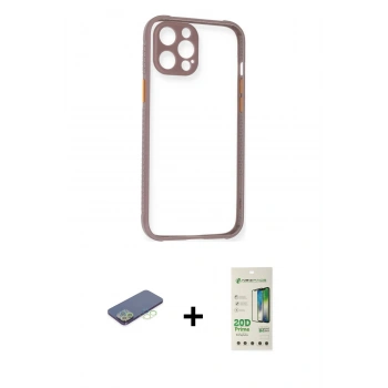 MARSİLYAN™- iPhone 12 Pro Max Kılıf Nova Asil Özel Seri - Siyah 20D Premium Cam Ekran Koruyucu + Renkli Kamera Lens Koruma Cam - YL