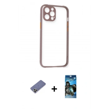 MARSİLYAN™- iPhone 12 Pro Max Kılıf Nova Asil Özel Seri - Siyah 34D Izgaralı Cam + Metal Kamera Lens Koruma Cam - GD