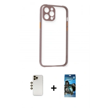 MARSİLYAN™- iPhone 12 Pro Max Kılıf Nova Asil Özel Seri - Siyah 34D Izgaralı Cam + Shine Kamera Lens - GD