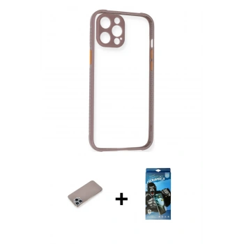 MARSİLYAN™- iPhone 12 Pro Max Kılıf Nova Asil Özel Seri - Siyah 34D Izgaralı Cam + Shine Kamera Lens Koruma Cam - SABE