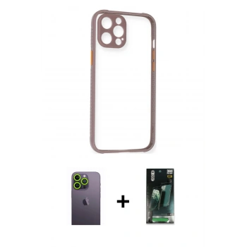 MARSİLYAN™- iPhone 12 Pro Max Kılıf Nova Asil Özel Seri - Siyah 360 Mat Full Body Arka Koruyucu + Neon Fosforlu Kamera Lens - YL