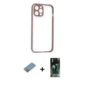 MARSİLYAN™- iPhone 12 Pro Max Kılıf Nova Asil Özel Seri - Siyah 360 Mat Full Body Arka Koruyucu + Shine Kamera Lens Koruma Cam - GI