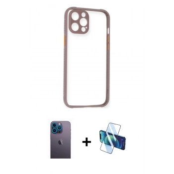MARSİLYAN™- iPhone 12 Pro Max Kılıf Nova Asil Özel Seri - Siyah 3D Antistatik Cam Ekran Koruyucu + Neon Fosforlu Kamera Lens - MI