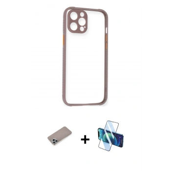 MARSİLYAN™- iPhone 12 Pro Max Kılıf Nova Asil Özel Seri - Siyah 3D Antistatik Cam Ekran Koruyucu + Shine Kamera Lens Koruma Cam - SABE