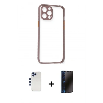 MARSİLYAN™- iPhone 12 Pro Max Kılıf Nova Asil Özel Seri - Siyah 3D Antistatik Hayalet Cam Ekran Koruyucu + Shine Kamera Lens - LT